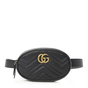 Gucci - Black Chevron Leather GG Marmont Belt Bag